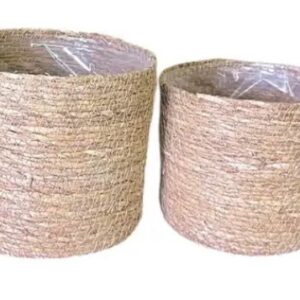 Set of 2 Seagrass Round Baskets | 5" & 6" Diameter | Natural Woven Storage Bins