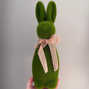 Rustic Charm Green Flocked Easter Bunny with Burlap Bowtie – 13.19″ Tall