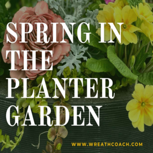 Vibrant spring planter ideas 2026 cover featuring bold pink and yellow flowers, trends, and recipes from The Wreath Coach.