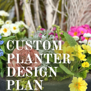 custom porch planter design with seasonal flowers and greenery