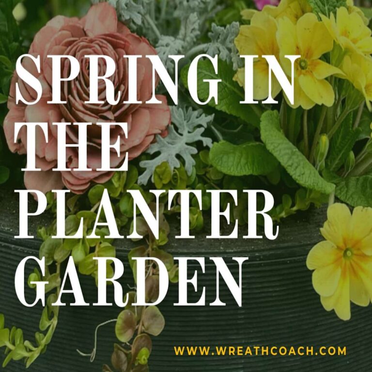 Vibrant spring planter ideas 2026 cover featuring bold pink and yellow flowers, trends, and recipes from The Wreath Coach.